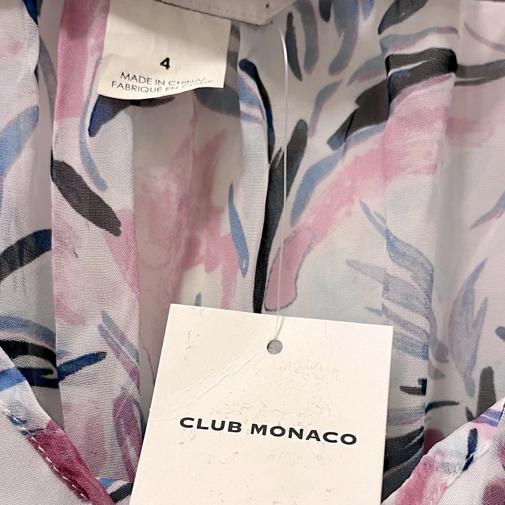 🆕 Club Monaco Birds of Paradise Maxi Wrap Dress Blue and Pink Chiffon, Size 4 - Picture 13 of 16